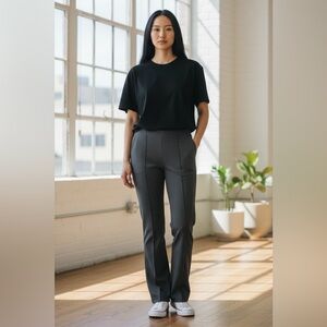 Loft Women's Grey Ponte Pants Straight Leg High Rise Pull On Size L/P NWT